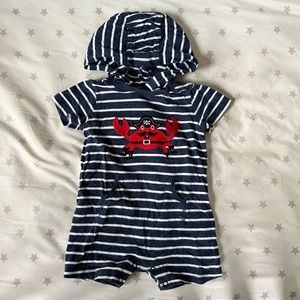 Carter’s stripe cotton hooded one piece size 12 months